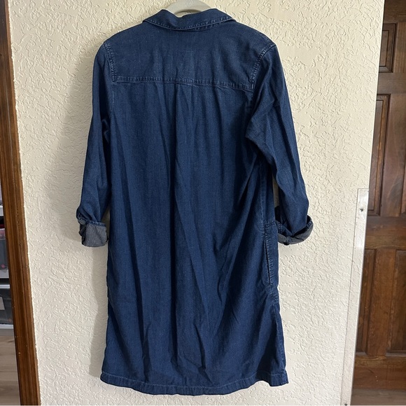J.Jill Denim Tencel Shirt Dress Dark Wash Convertible Tab Sleeves Pockets Small‎ - Picture 5 of 9